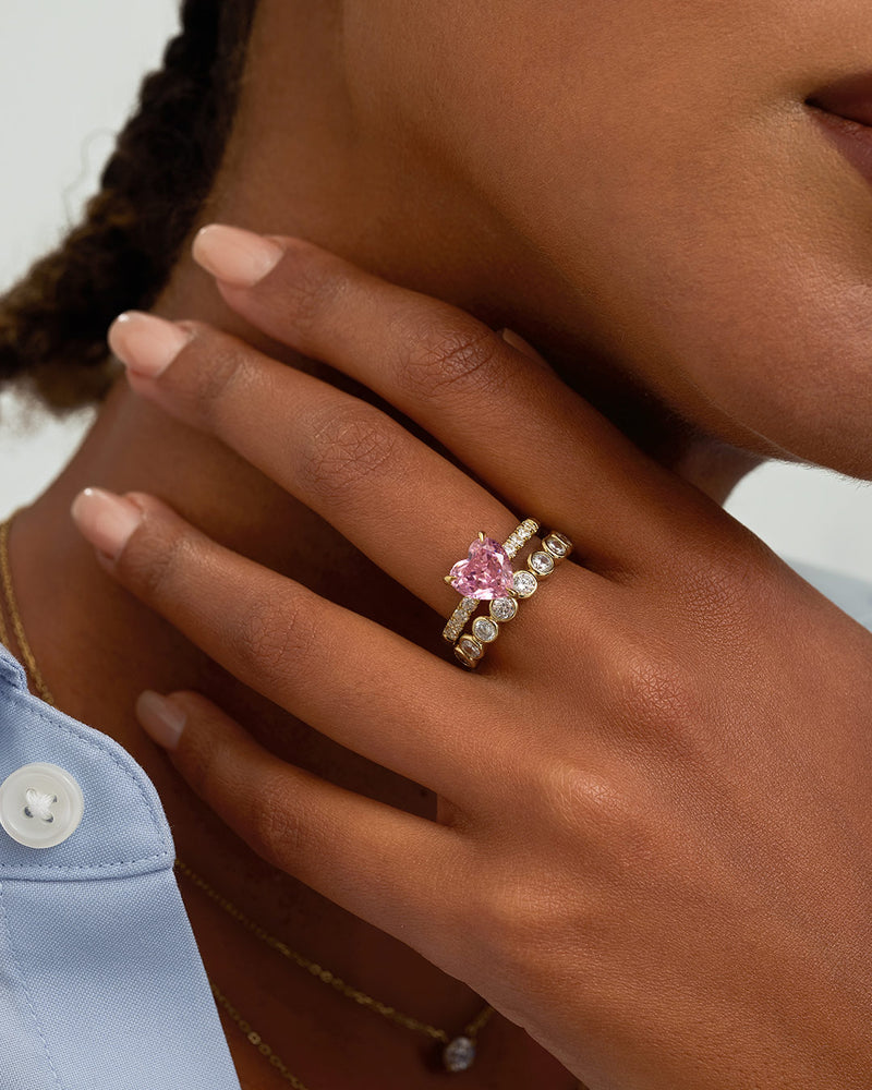 Pink Padparadscha Heart & Lab Grown Diamond Ring