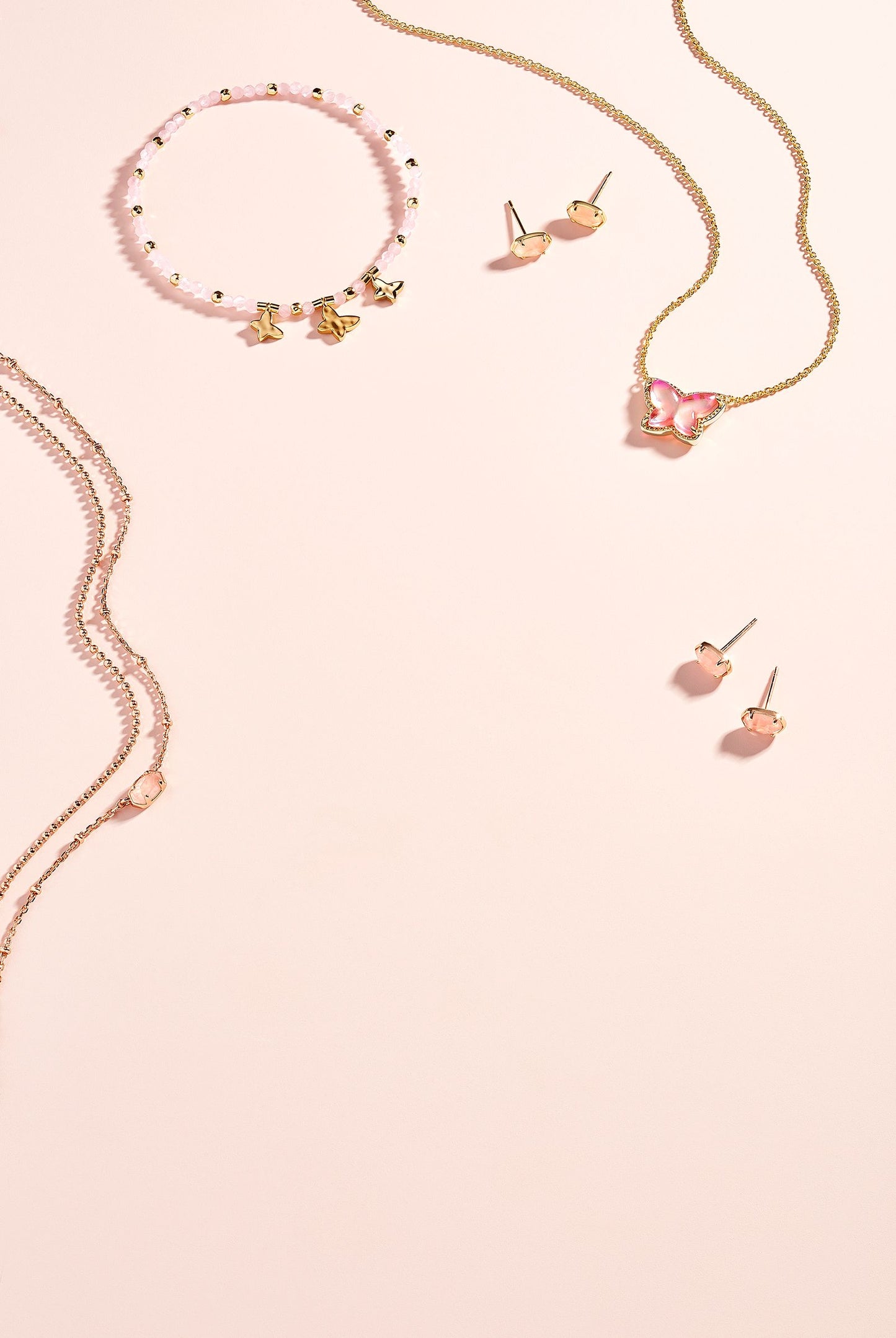 Lillia Butterfly Gold Stretch Bracelet in Pink Cats Eye