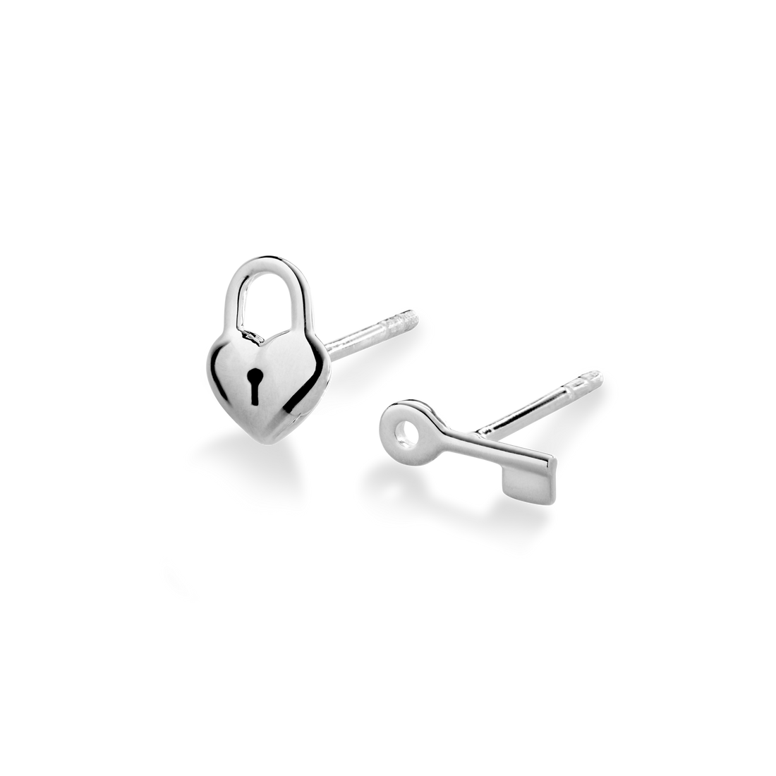 PETITE HEART AND LOCK EARRINGS | Sterling Silver