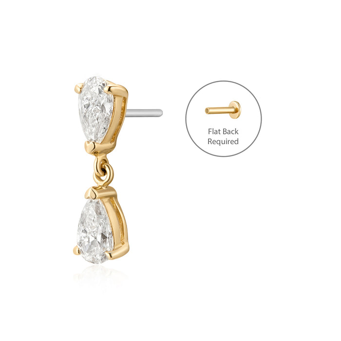 HERMIONE | Double Pear Lab Grown Diamond Threadless Flatback Earring