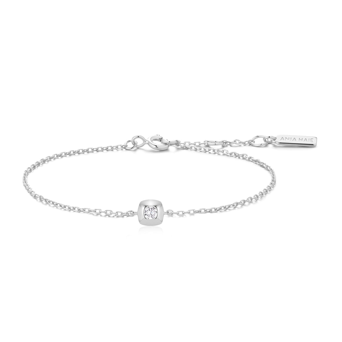 Silver Modern Bezel-Set Solitaire Bracelet