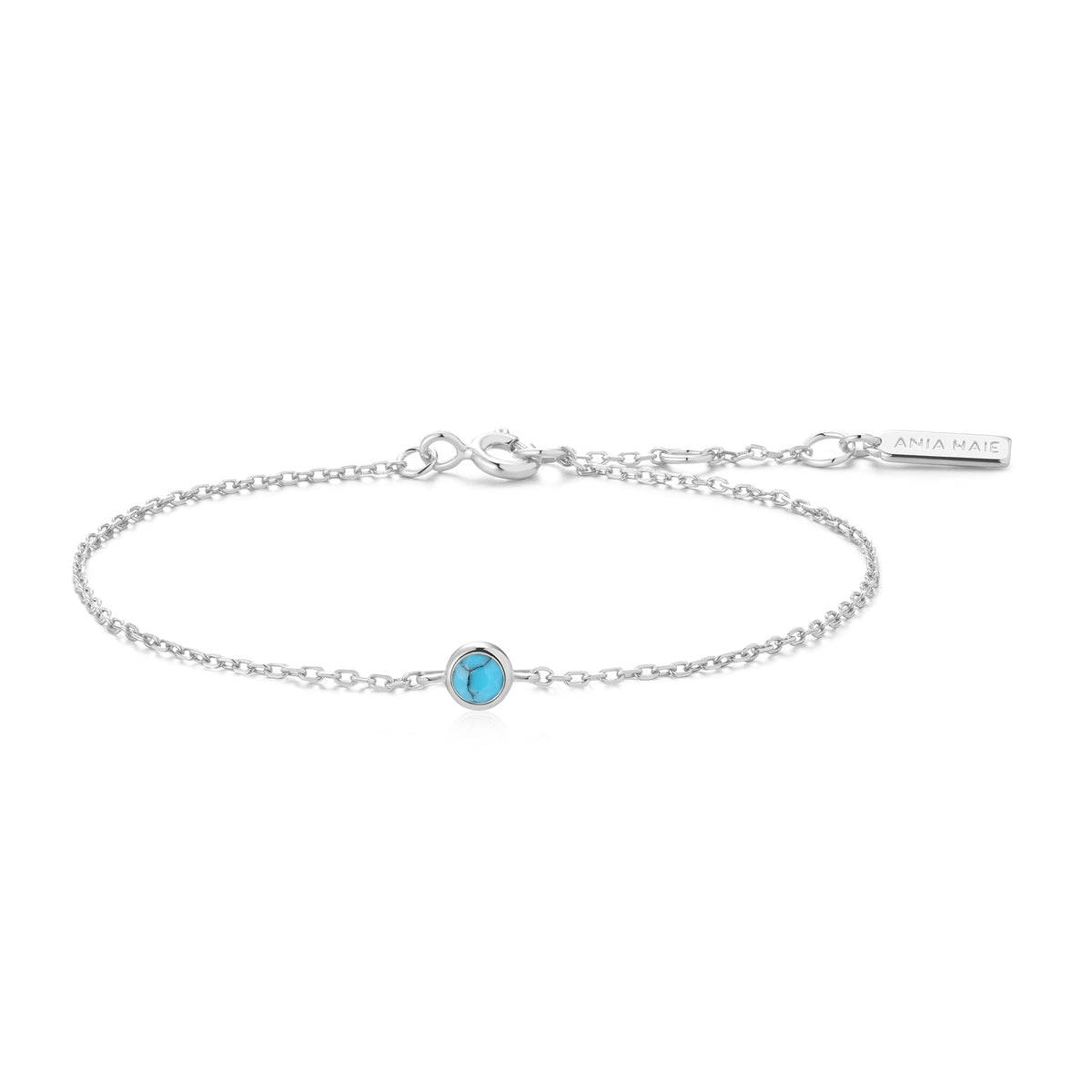Silver Bezel-Set Lab-Created Turquoise Solitaire Bracelet