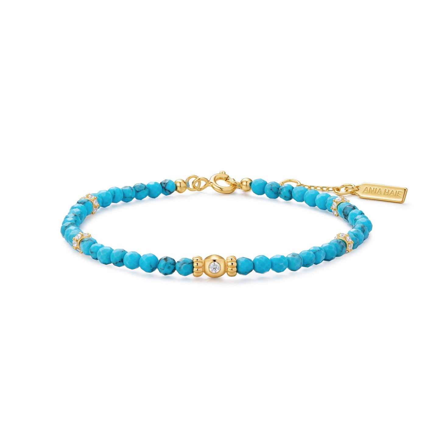Gold Lab-Created Turquoise Beaded Bracelet