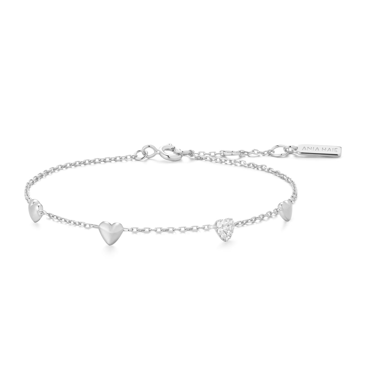 Silver Pavé Puffed Heart Station Bracelet