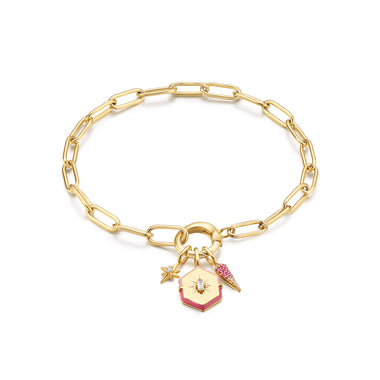 Gold Link Charm Chain Connector Bracelet