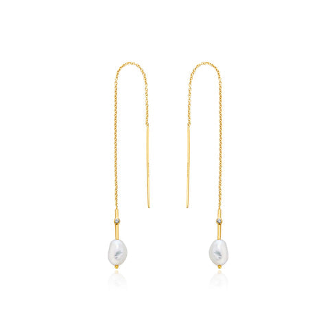 Gold Pearl Threader Earrings