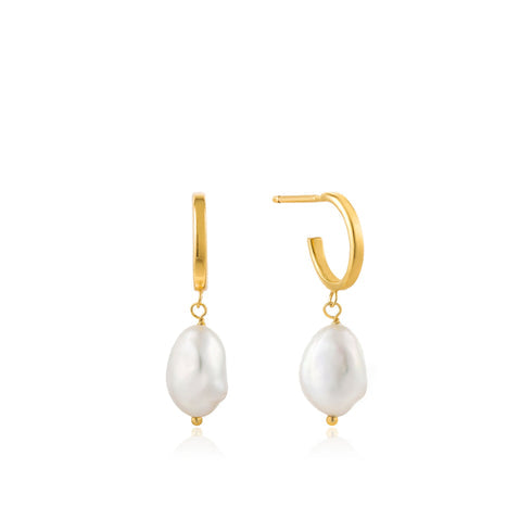 Gold Pearl Mini Hoop Earrings