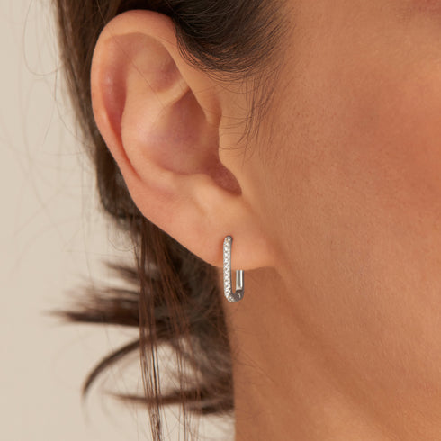 Silver Glam Oval Hoop Earrings