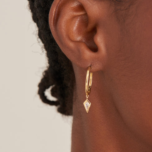Gold Sparkle Drop Pendant Hoop Earrings