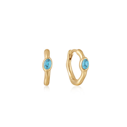 Gold Turquoise Wave Huggie Hoop Earrings – Radiant Jewelry