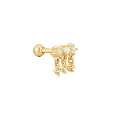 Gold Kyoto Opal Drop Sparkle Barbell Single Earring