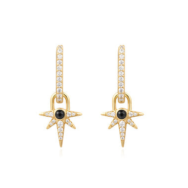 Gold Black Onyx Star Drop Huggies