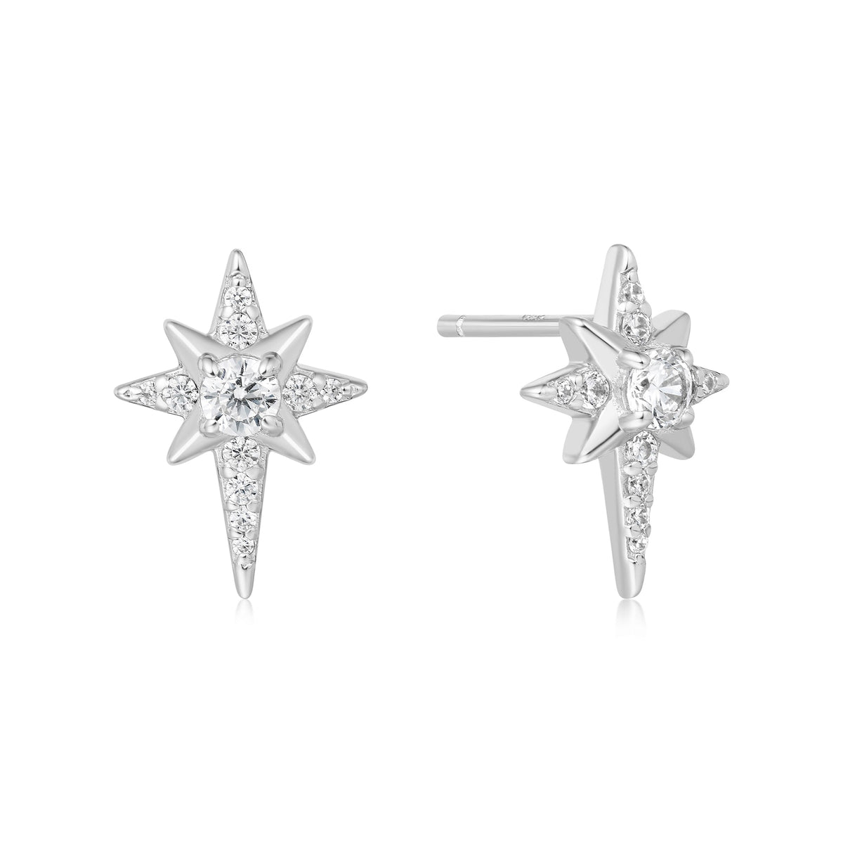 Silver Eight-Pointed Star Stud Earrings