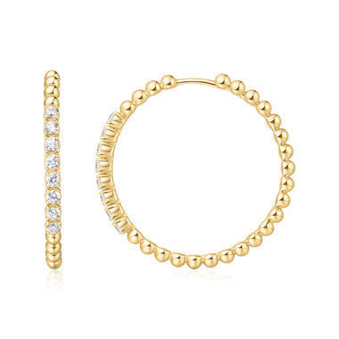 Gold Large Claw Sphere Beaded Hoop Earrings