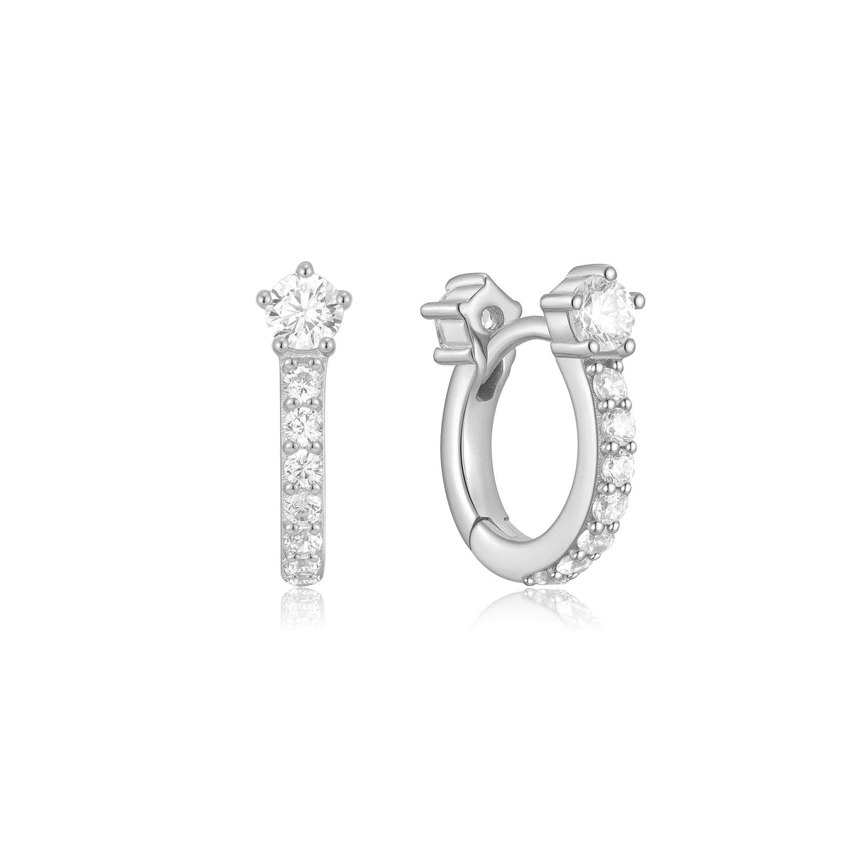 Silver Sparkling Pavé Huggie Hoop Earrings