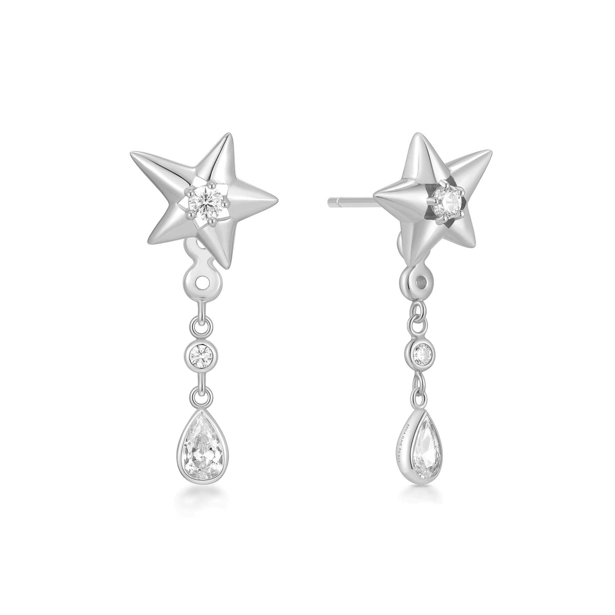 Silver Sparkling Star Drop Stud Earrings