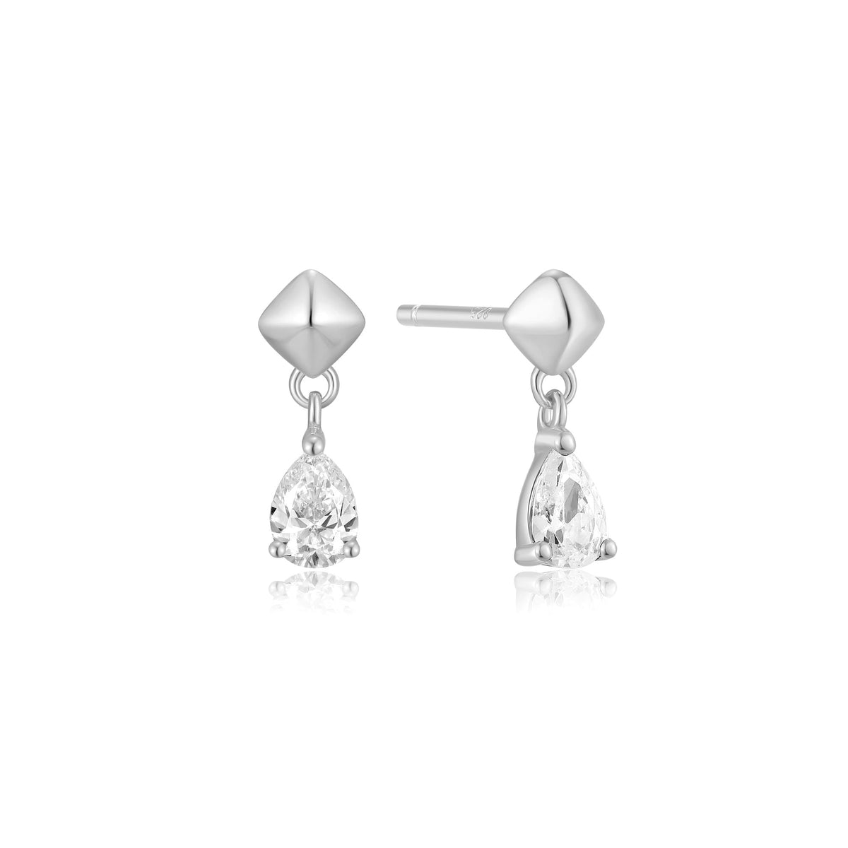 Silver Pyramid Dangle Threaded Stud Earrings