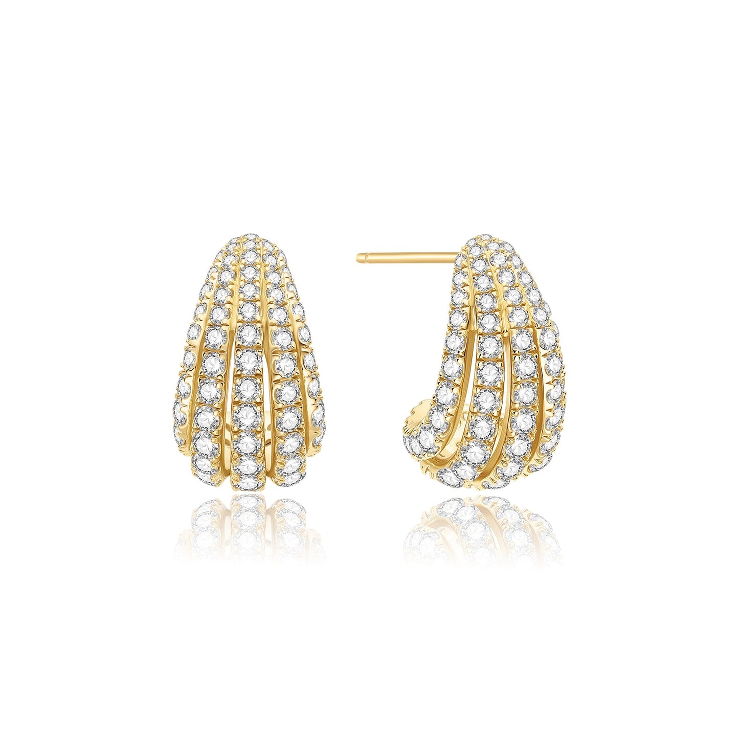 Gold Pav¨¦ Shrimp Stud Hoop Earrings