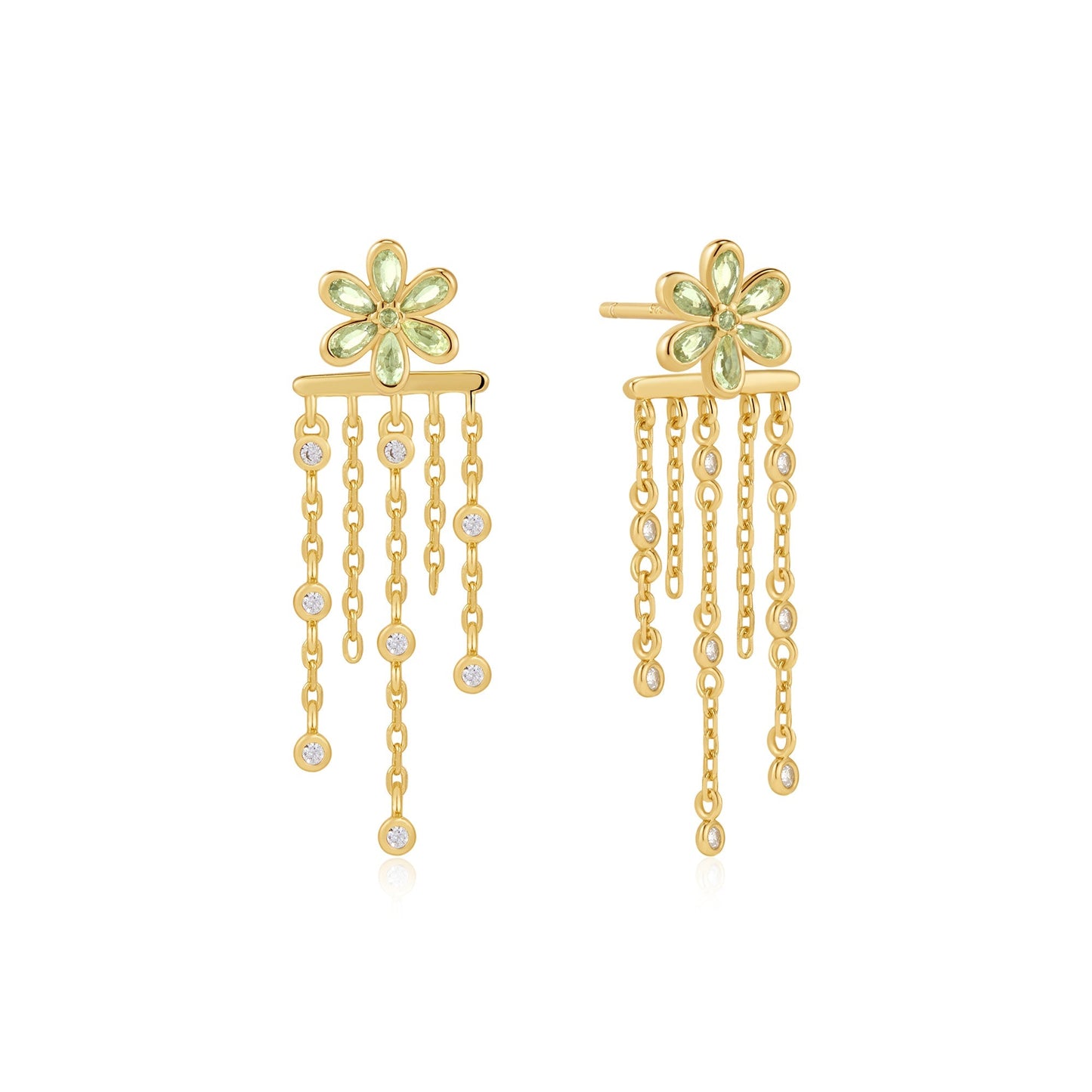 Gold Floral Tassel Drop Stud Earrings