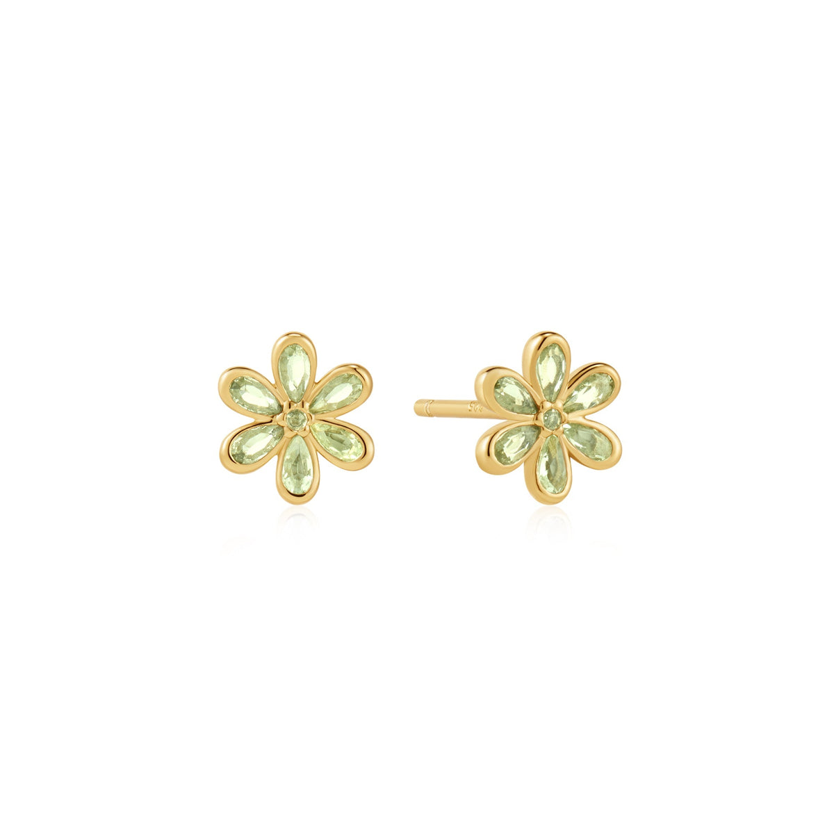 Gold Mint Green Floral Stud Earrings