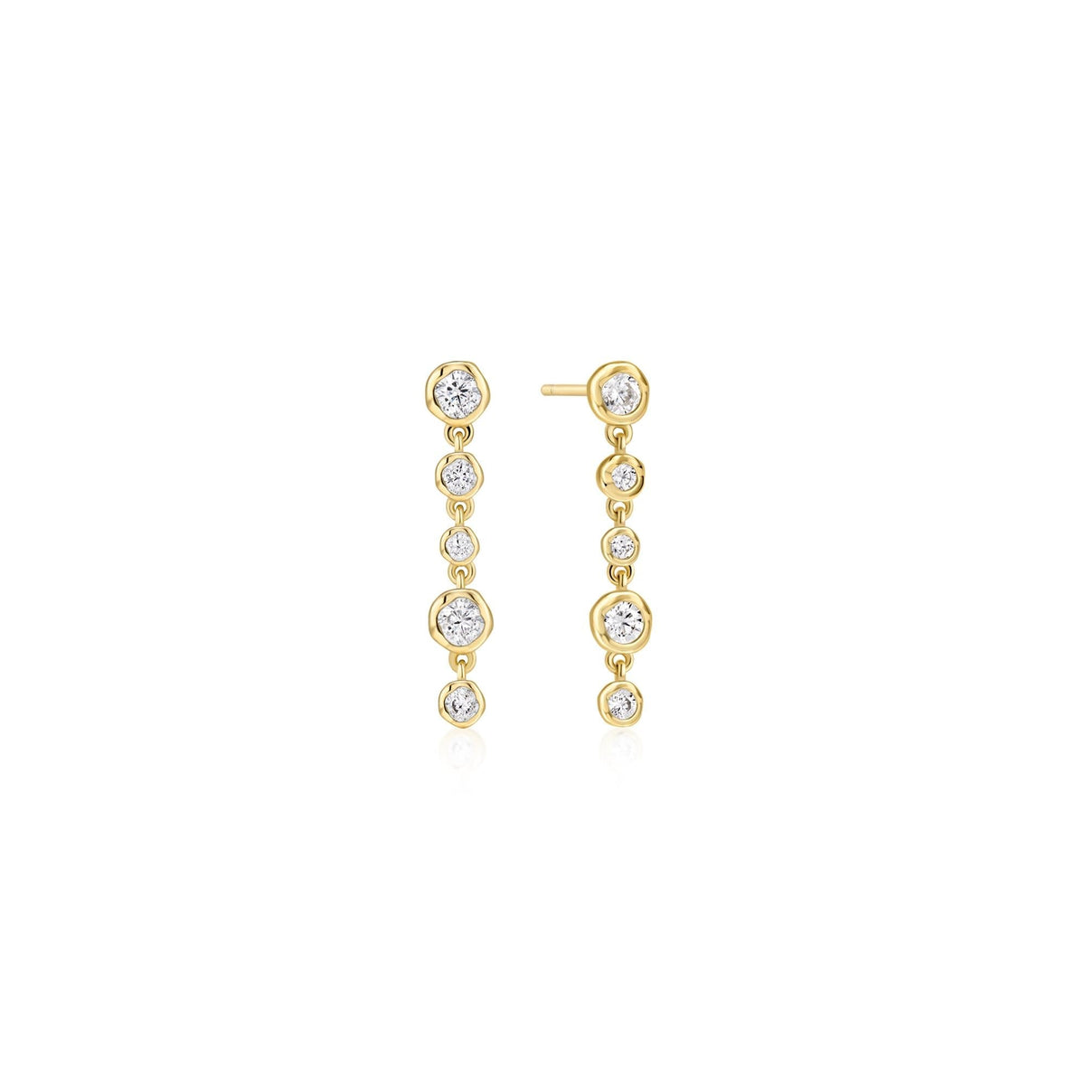 Gold Molten Cascade Bezel-Set Drop Stud Earrings