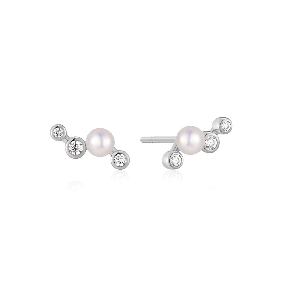 Silver Zig-Zag Shell Pearl Stud Earrings
