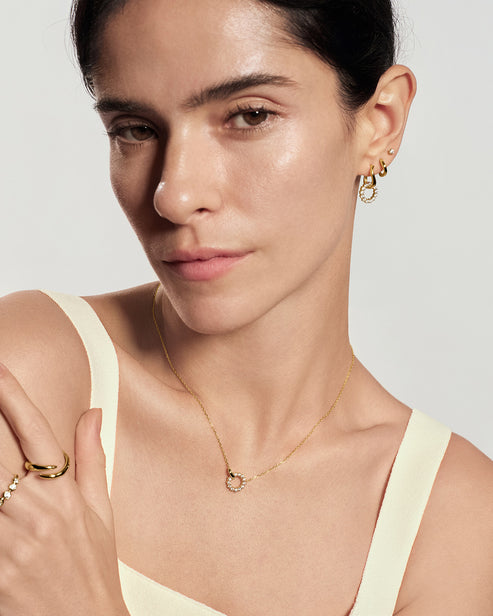 Gold Pavé Interlocked Huggie Hoop Earrings