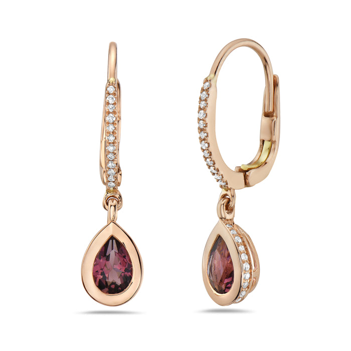 14 Karat Rose Gold Pink Tourmaline Earring
