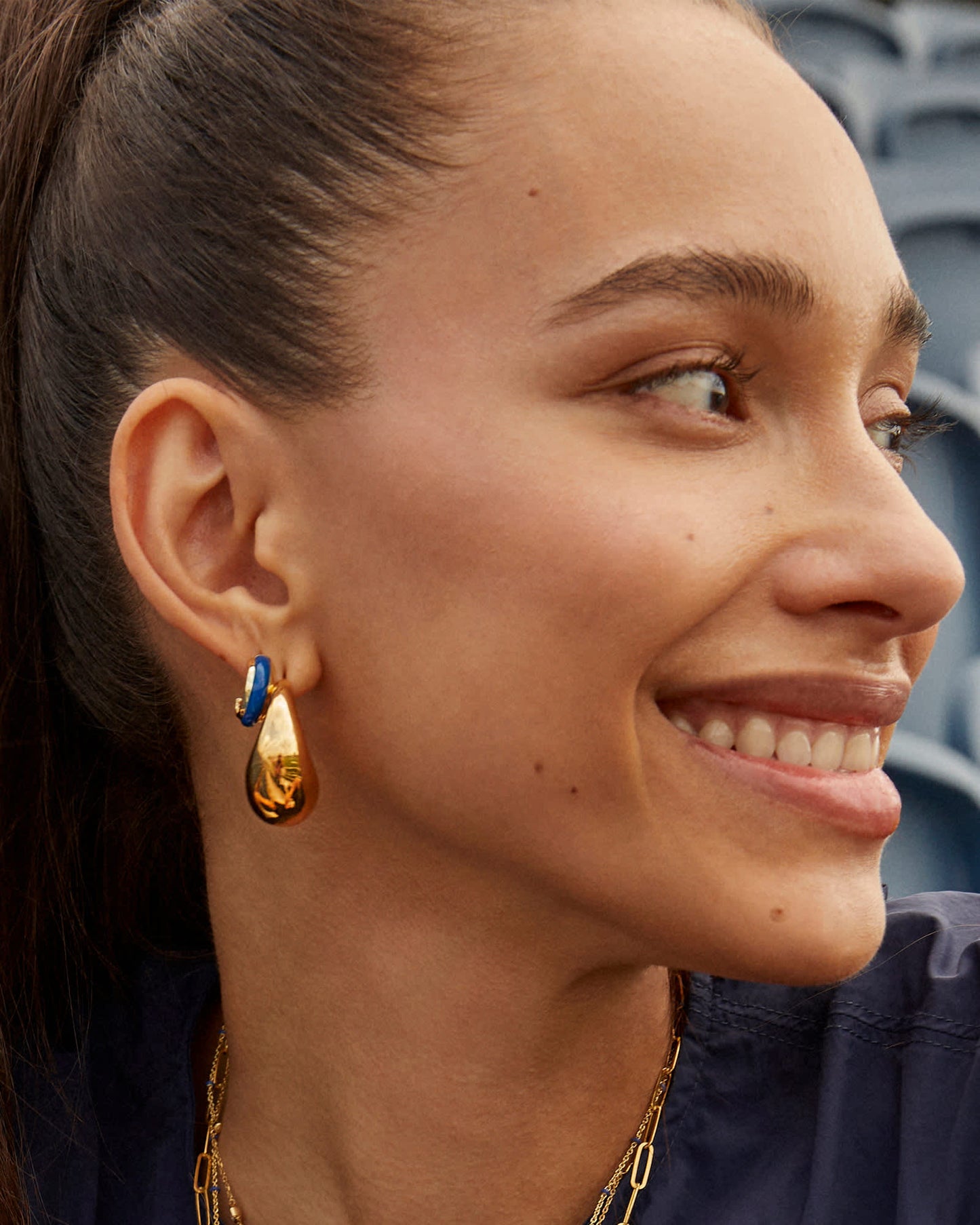 Ainsley Gold Huggie Earrings in Blue Enamel