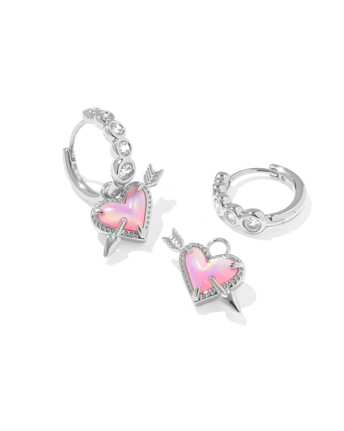 Ari Heart Arrow Silver Convertible Huggie Earrings