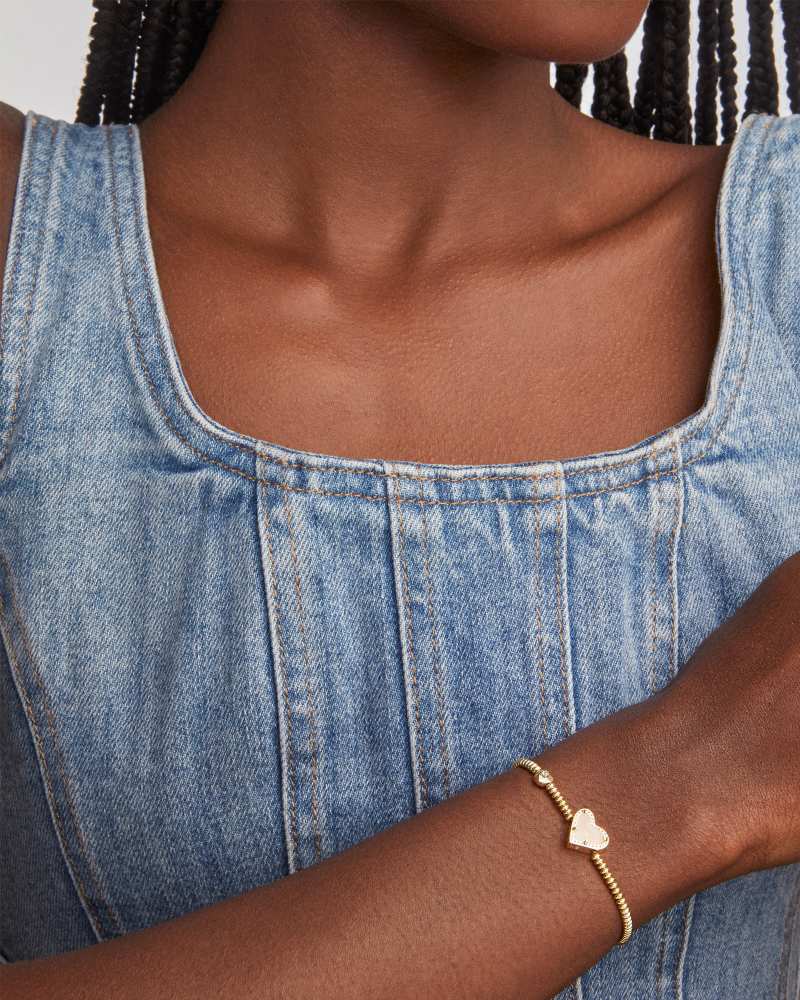 Ari Heart Gold Stretch Bracelet in Rose Quartz