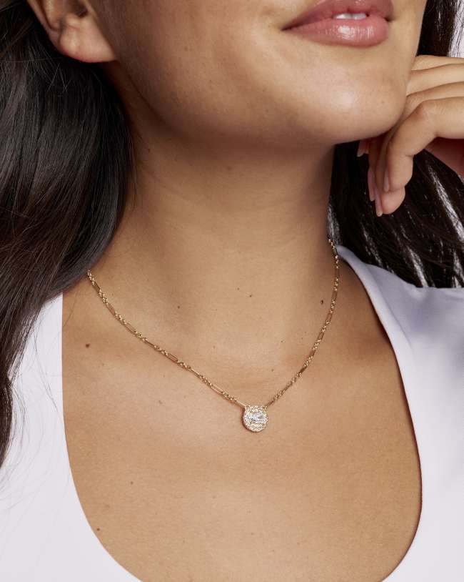 Bella Gold Short Pendant Necklace in White CZ