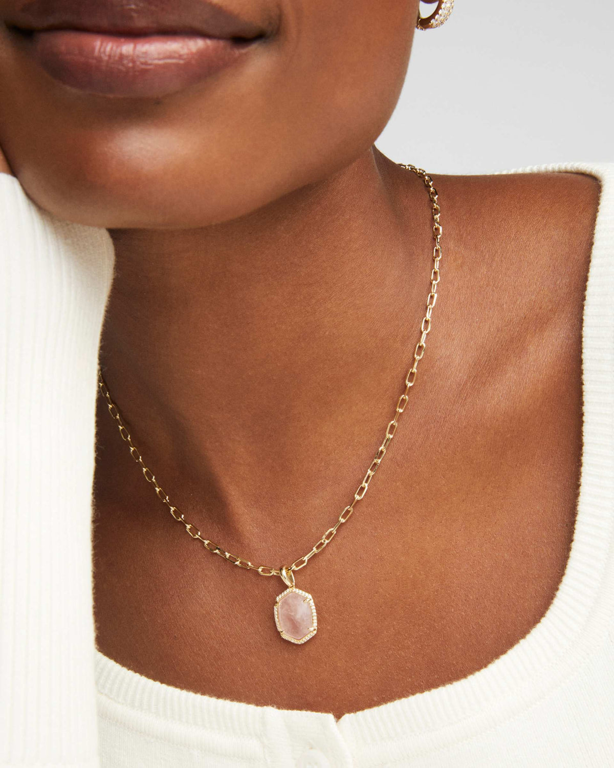 Daphne Gold Pave Frame Short Pendant Necklace