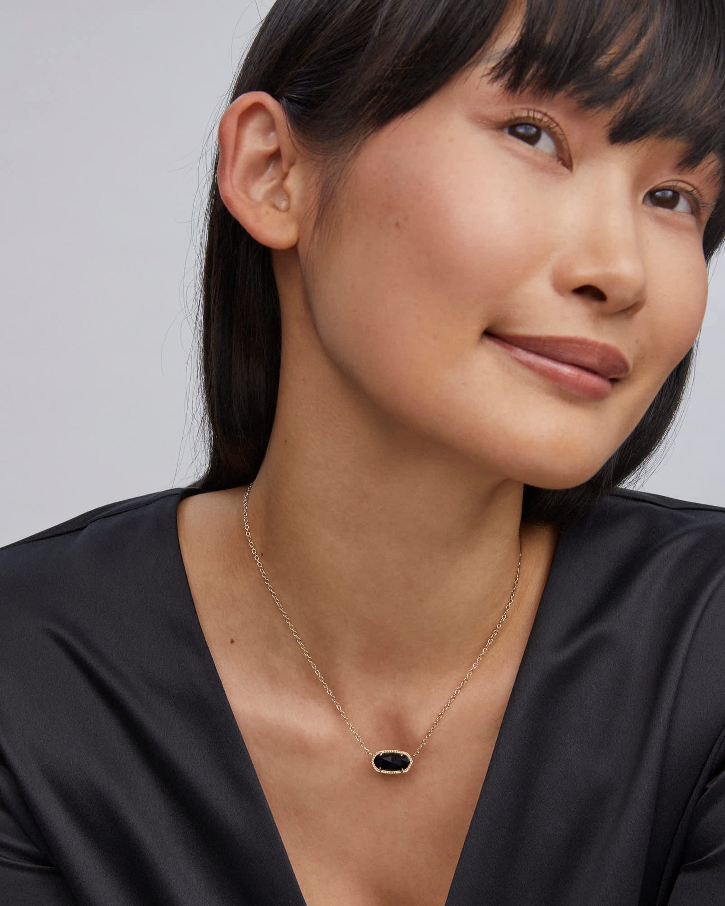 Elisa Gold Pendant Necklace in Black Opaque Glass