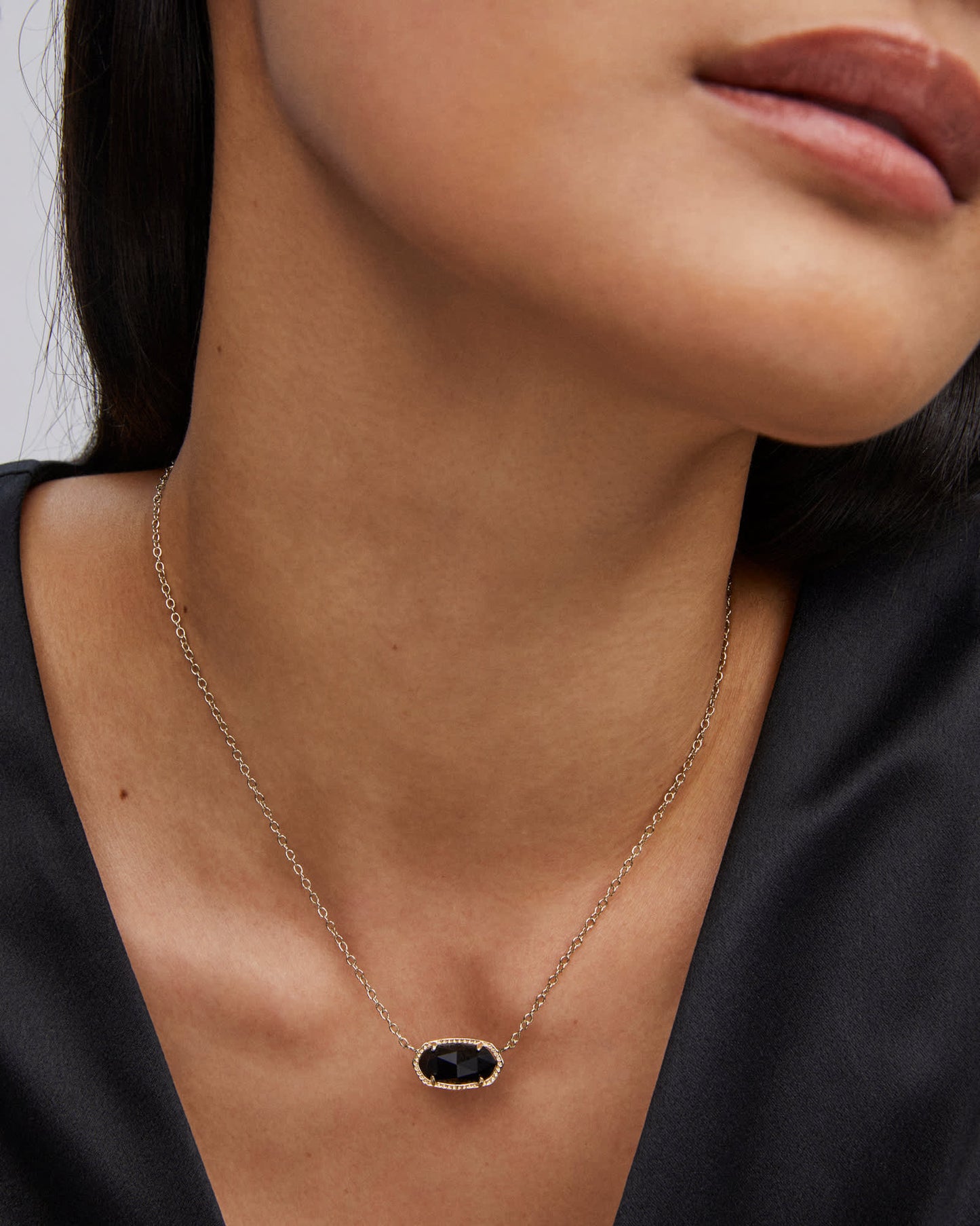 Elisa Gold Pendant Necklace in Black Opaque Glass