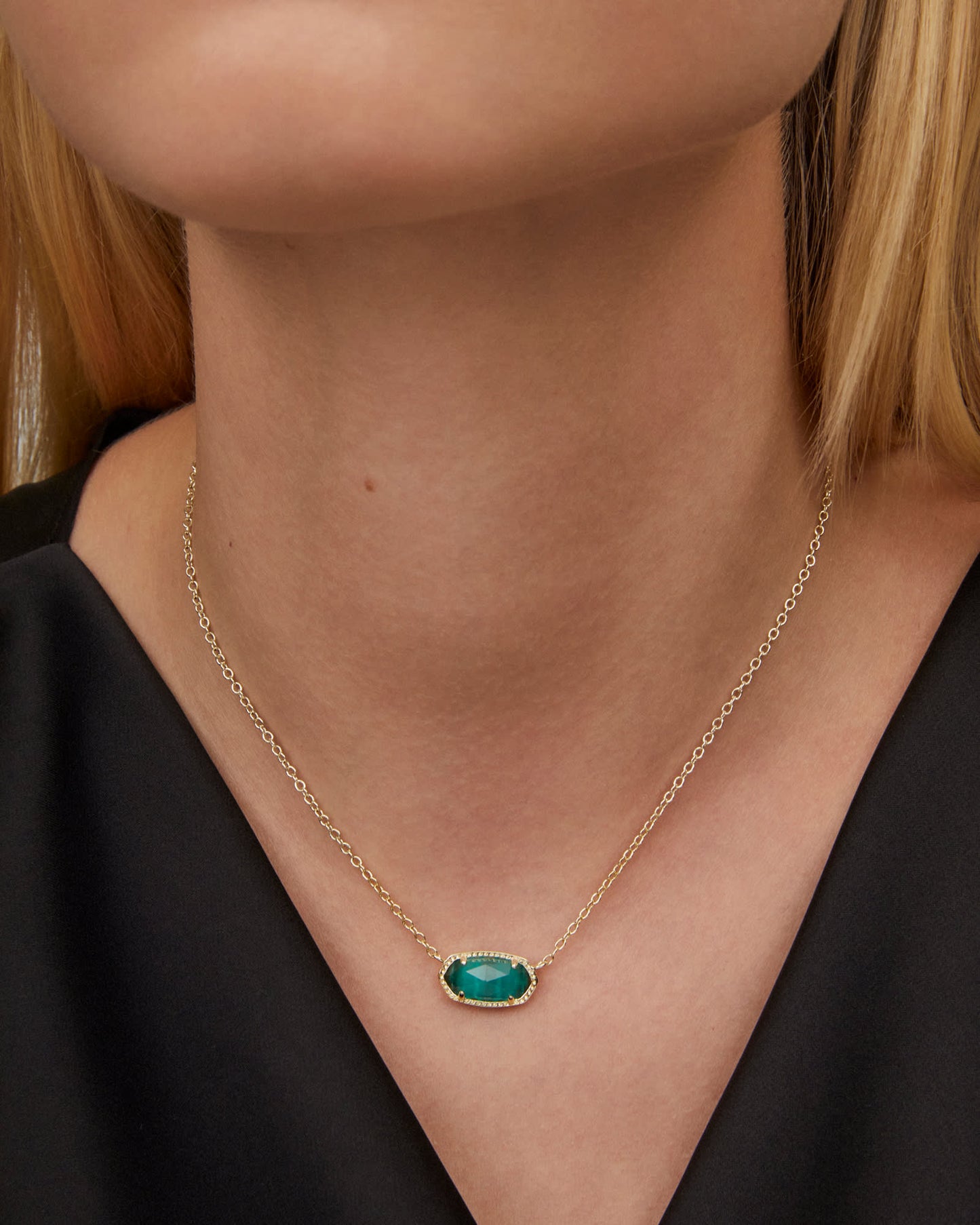 Elisa Gold Pendant Necklace in Emerald Cat’s Eye