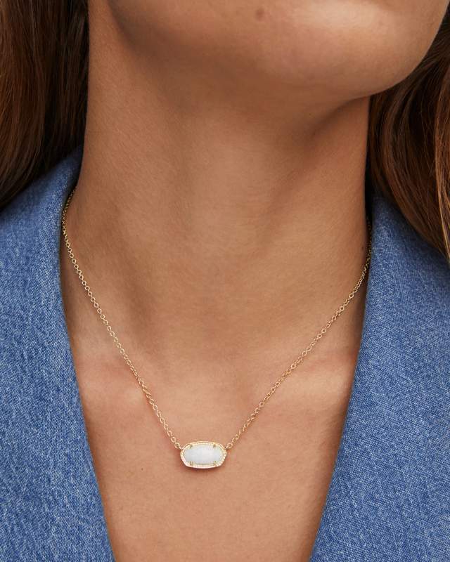 Elisa Gold Pendant Necklace in White Kyocera Opal
