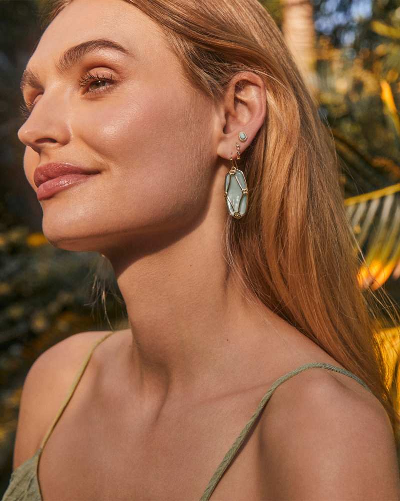 Elle Lattice Frame Gold Drop Earrings