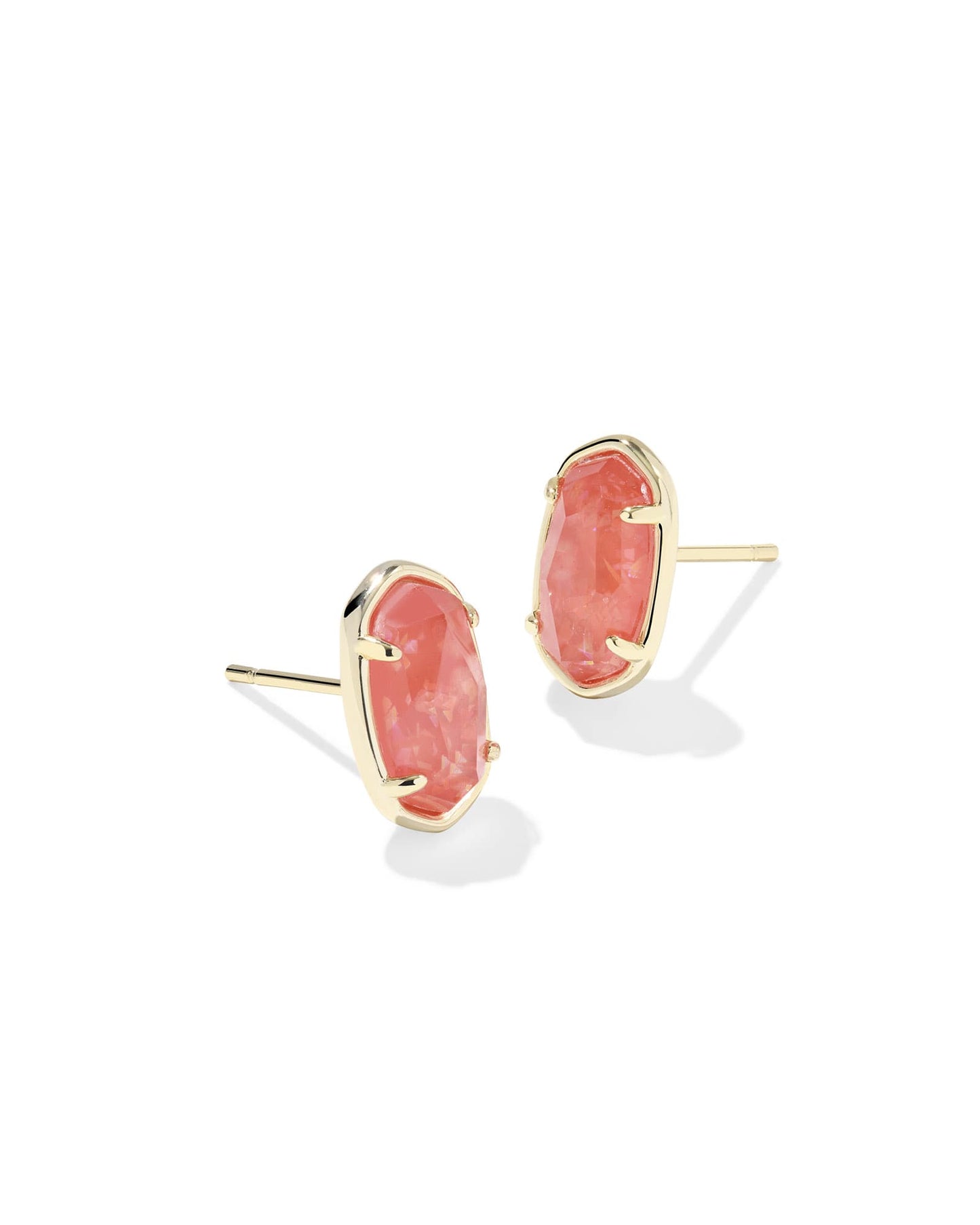 Grayson Gold Stone Stud Earrings in Papaya Iridescent Mother-of-Pearl