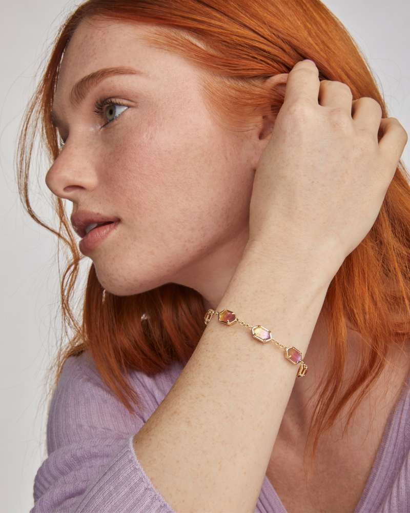Hallie Gold Delicate Chain Bracelet in Sunrise Watercolor Illusion