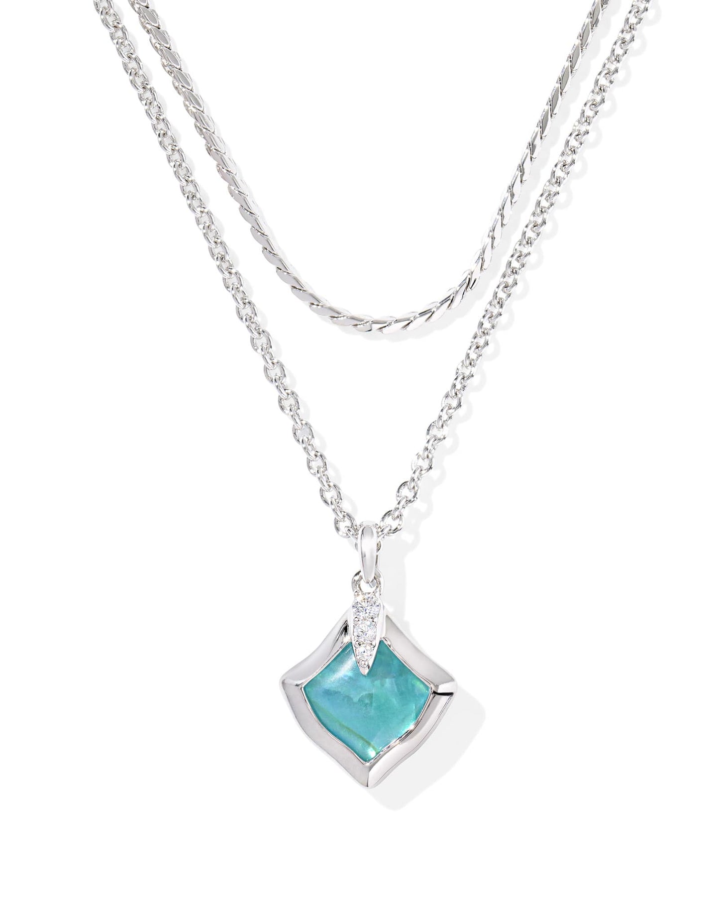 Joelle Silver Multi Strand Necklace in Bright Aqua Illusion