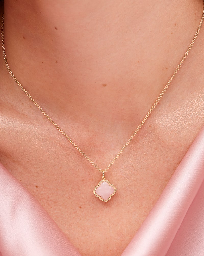 Mallory Gold Pendant Necklace in Rose Quartz