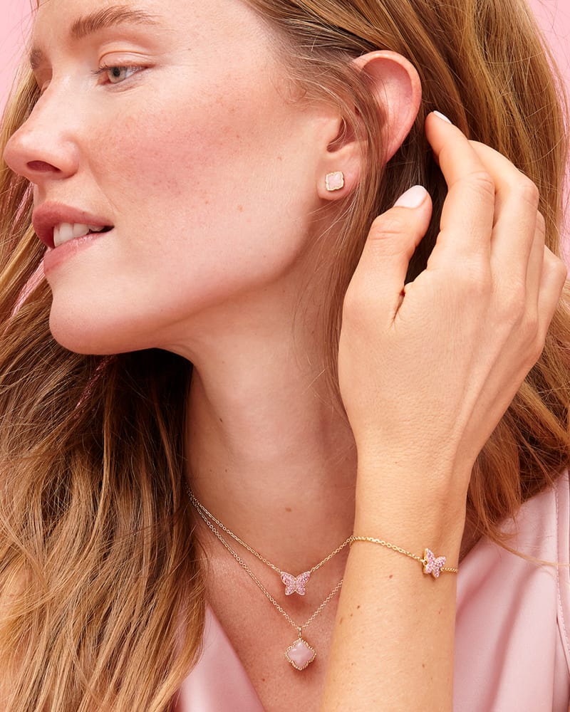 Mallory Gold Pendant Necklace in Rose Quartz