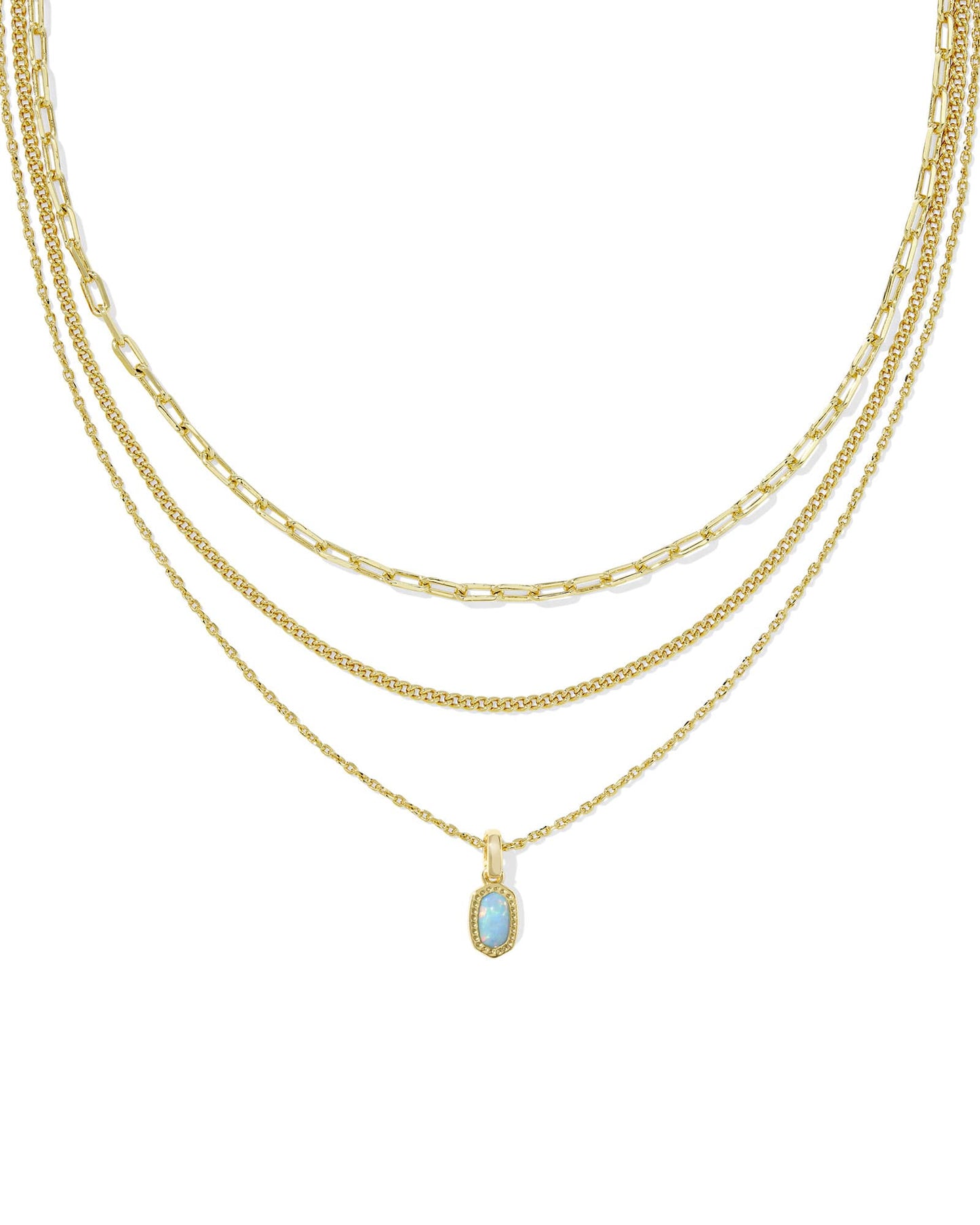 Mini Elisa Gold Triple Strand Necklace in Light Teal Kyocera Opal