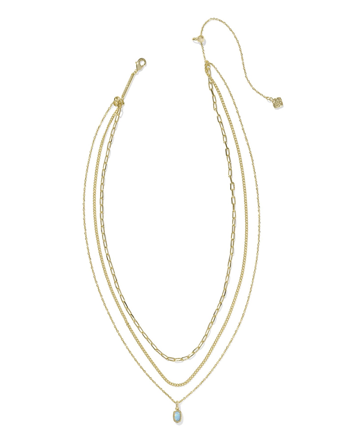 Mini Elisa Gold Triple Strand Necklace in Light Teal Kyocera Opal