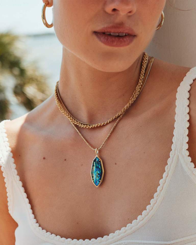 Ophelia Gold Large Long Pendant Necklace in Abalone Shell