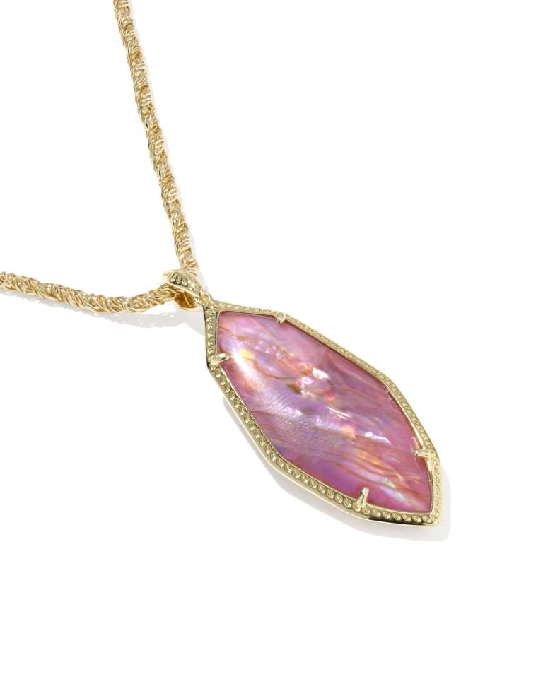 Ophelia Gold Large Long Pendant Necklace in Light Mauve Illusion