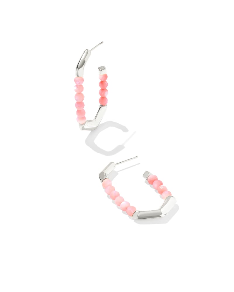 Sylvia Silver Hoop Earrings in Pink Chalcedony