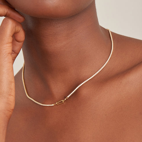 Zoom Gold Sparkle Chain Interlock Necklace