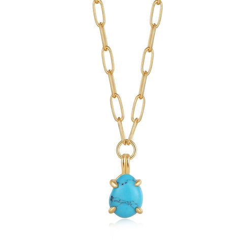 Gold Turquoise Chunky Chain Drop Pendant Necklace